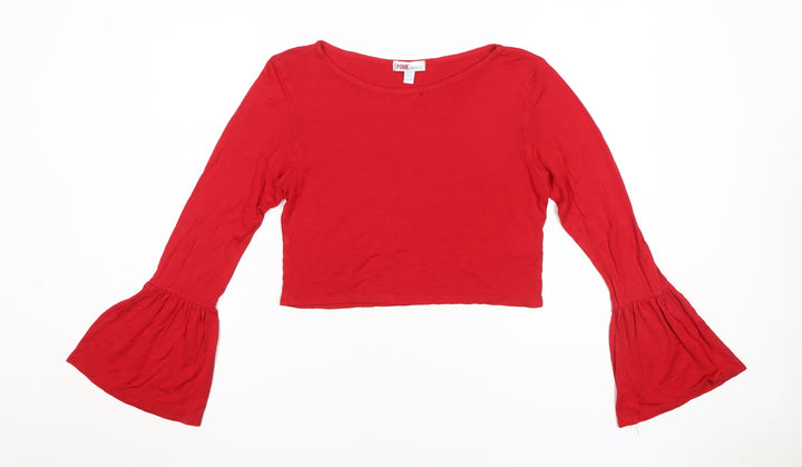 Pink Vanilla Women's Red Cropped Bell Sleeve Top