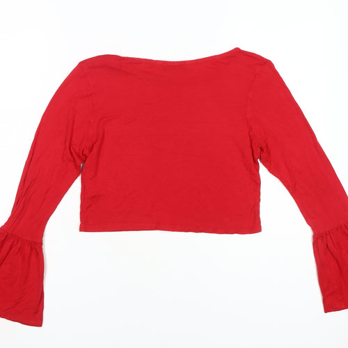 Pink Vanilla Women's Red Cropped Bell Sleeve Top