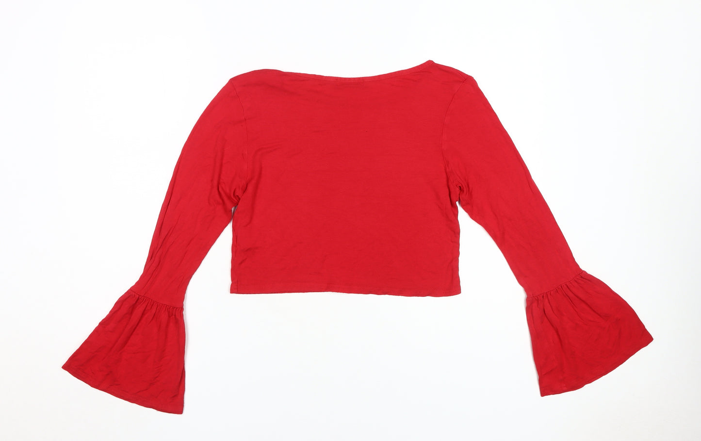 Pink Vanilla Women's Red Cropped Bell Sleeve Top