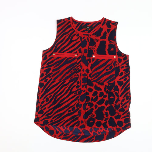 Next Women's Red Animal Print Sleeveless Blouse Size 10