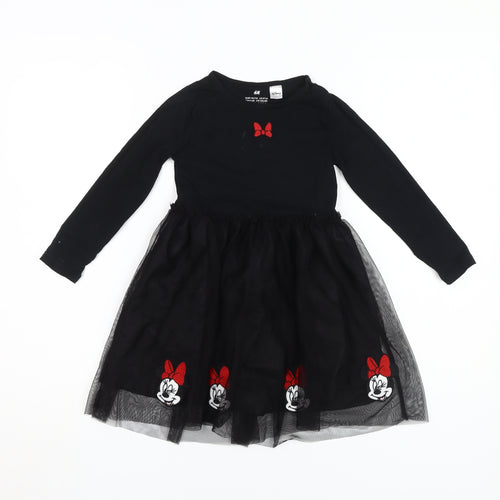 H&M Girls Black Minnie Mouse Dress, Size 4-6 Yrs