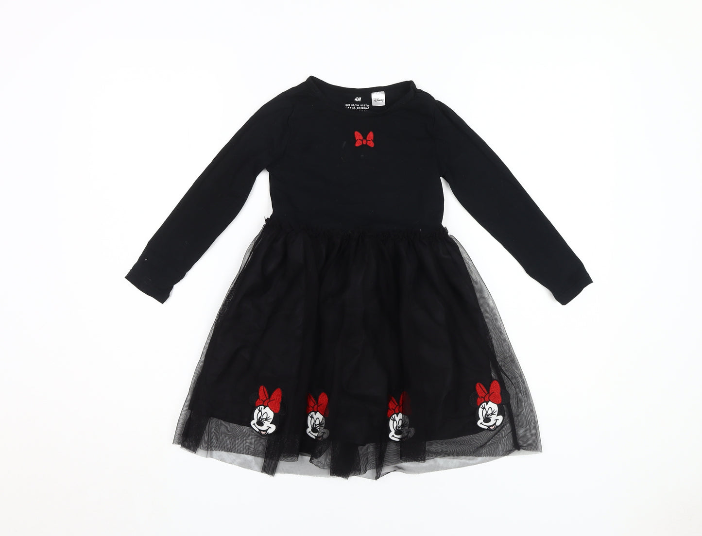 H&M Girls Black Minnie Mouse Dress, Size 4-6 Yrs