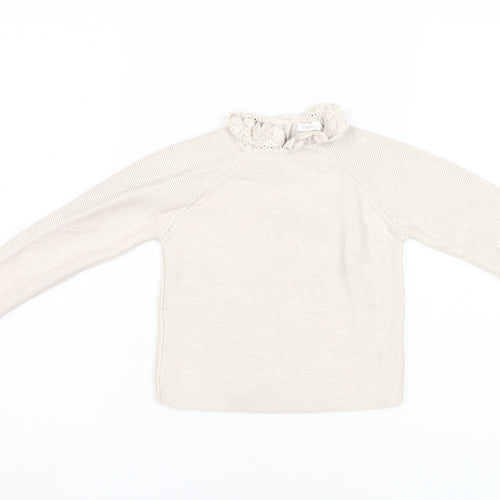 Next Girls Beige Pullover Jumper 5-6 Years Crochet Accents