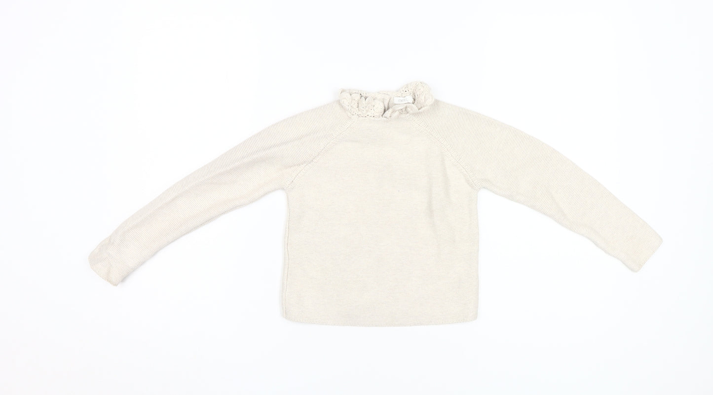 Next Girls Beige Pullover Jumper 5-6 Years Crochet Accents