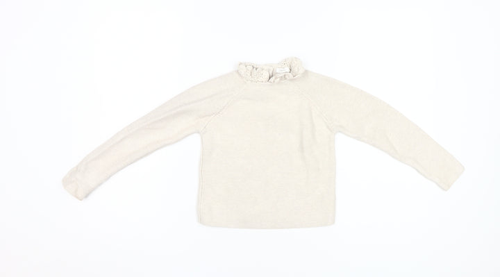 Next Girls Beige Pullover Jumper 5-6 Years Crochet Accents