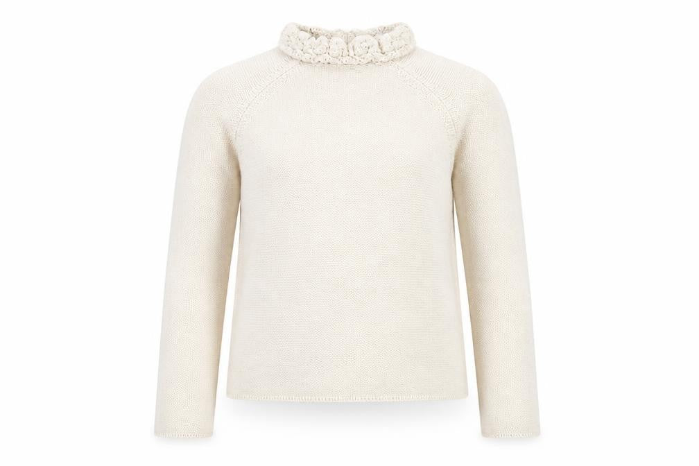 Front view of Next girls’ beige jumper 5-6 years crochet accents
