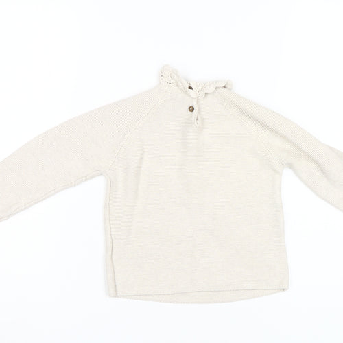 Next Girls Beige Pullover Jumper 5-6 Years Crochet Accents