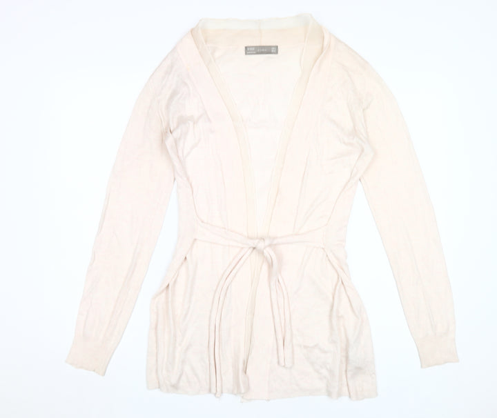 Zara Women Beige Cardigan M V-Neck Knit Belted