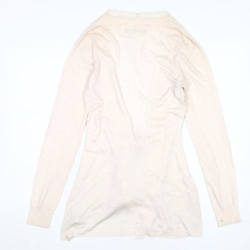 Zara Women Beige Cardigan M V-Neck Knit Belted