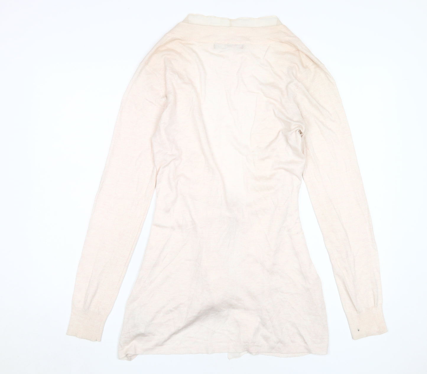 Zara Women Beige Cardigan M V-Neck Knit Belted
