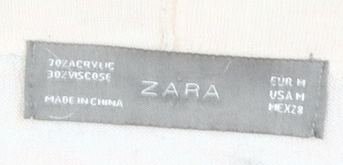 Zara Women Beige Cardigan M V-Neck Knit Belted