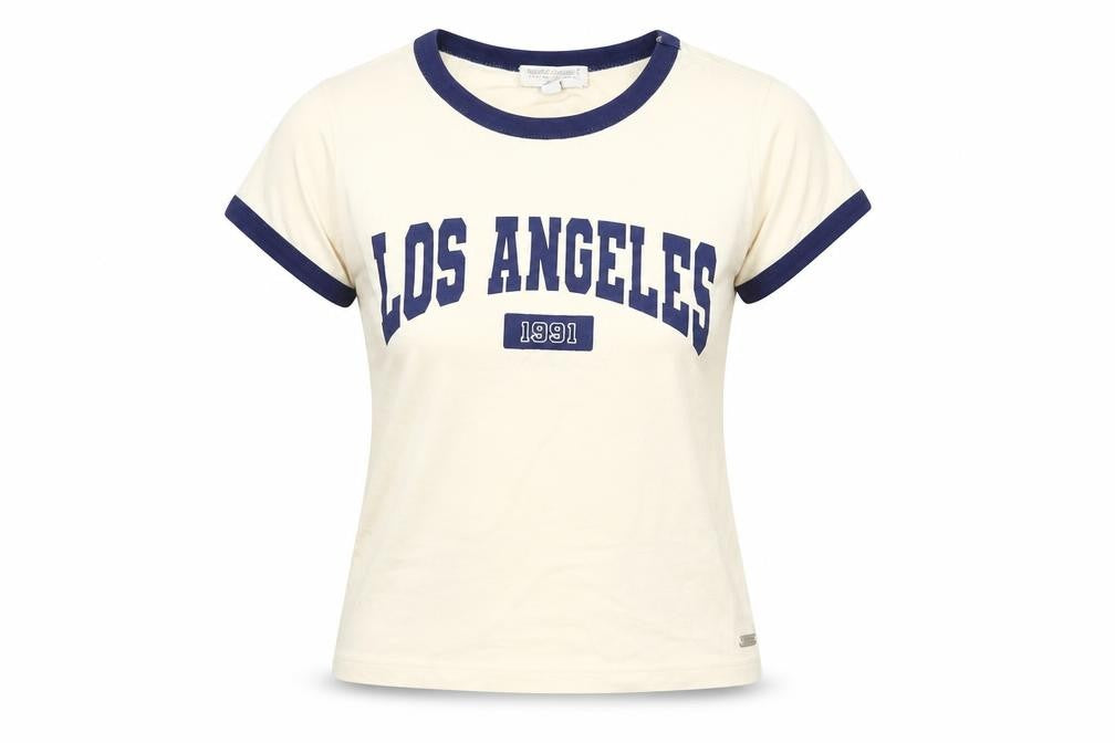 Front view of Pull&Bear Teens Beige Ringer T-Shirt XS