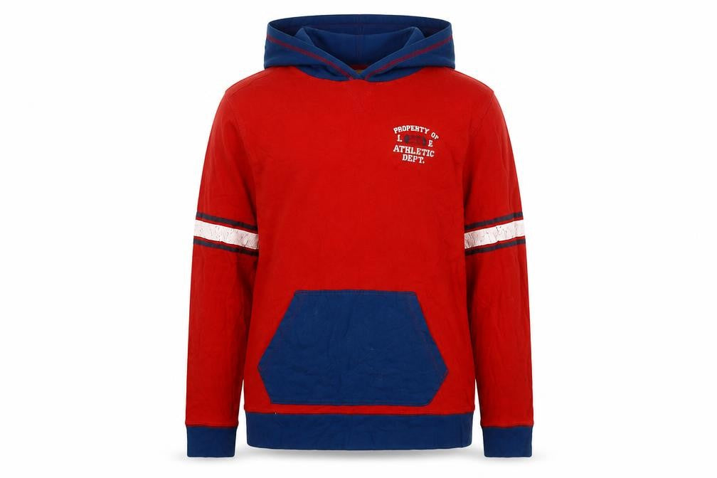 Front view of Lands' End boys’ red pullover hoodie 12-14 years
