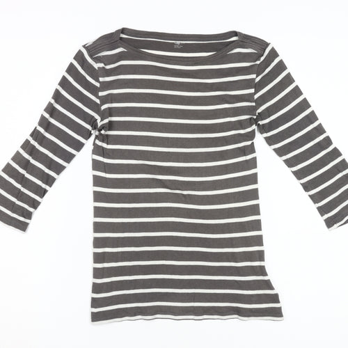 Gap Women's Grey Striped T-Shirt, Size S, 3/4 Sleeve