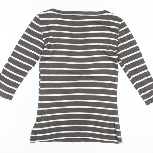 Gap Women's Grey Striped T-Shirt, Size S, 3/4 Sleeve