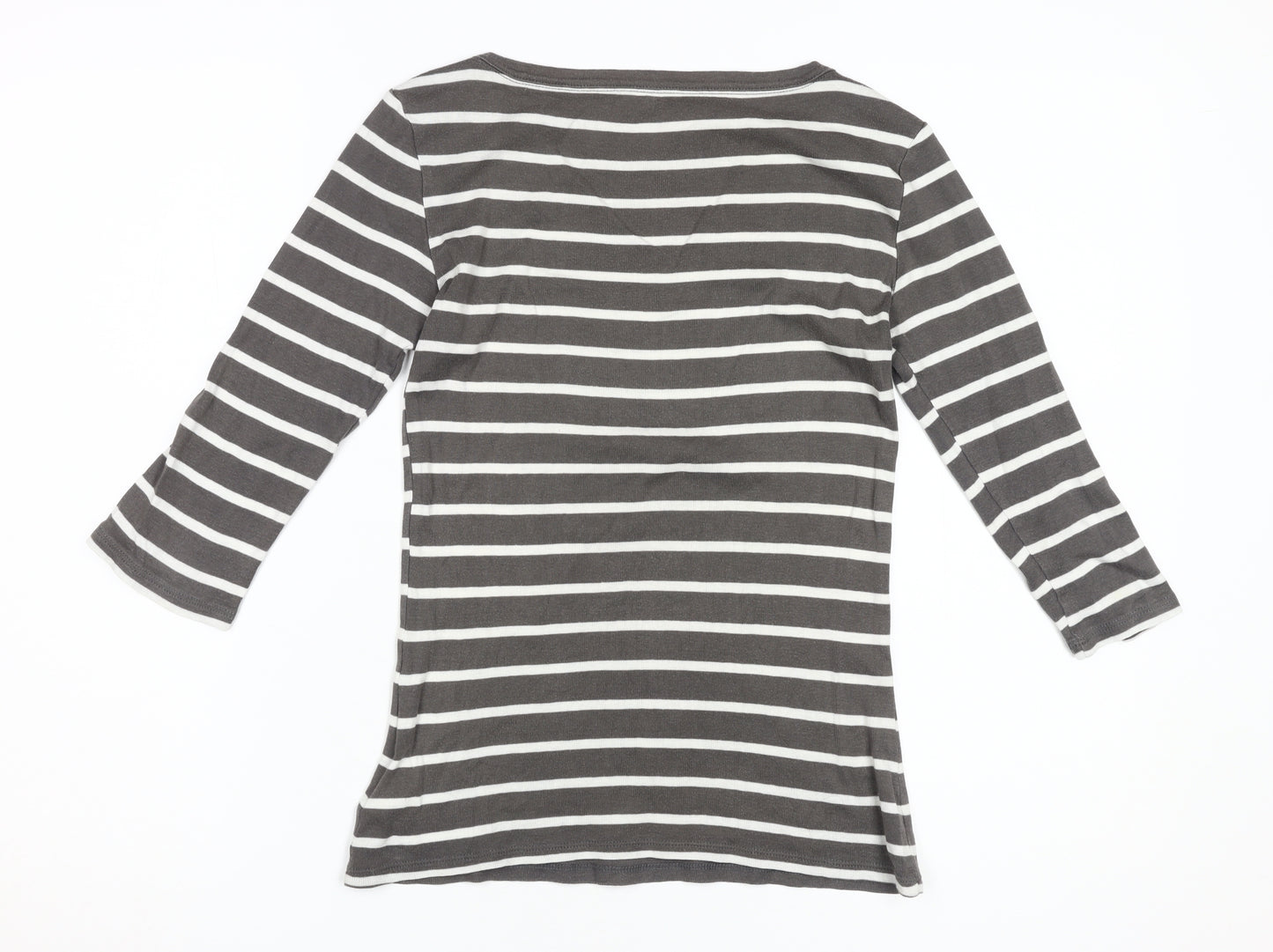 Gap Women's Grey Striped T-Shirt, Size S, 3/4 Sleeve