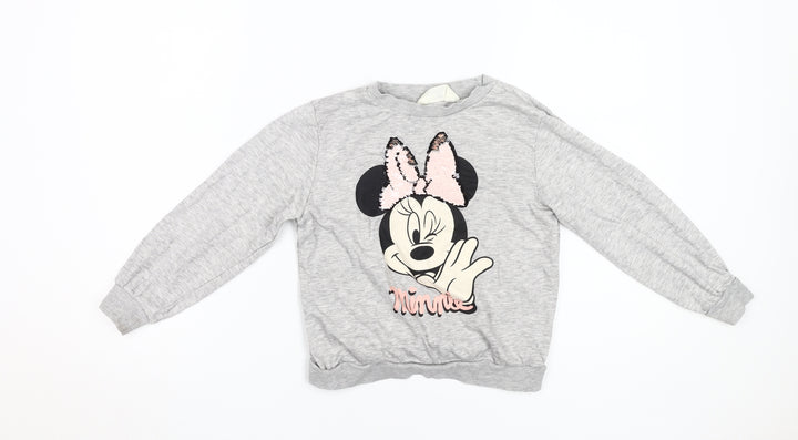 H&M Girls Grey Minnie Mouse Sweatshirt 7-8 Years