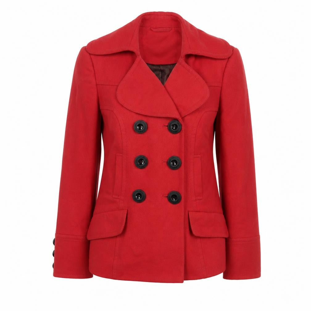 Front view of RJR.John Rocha Red Petite Pea Coat Women's, size 10