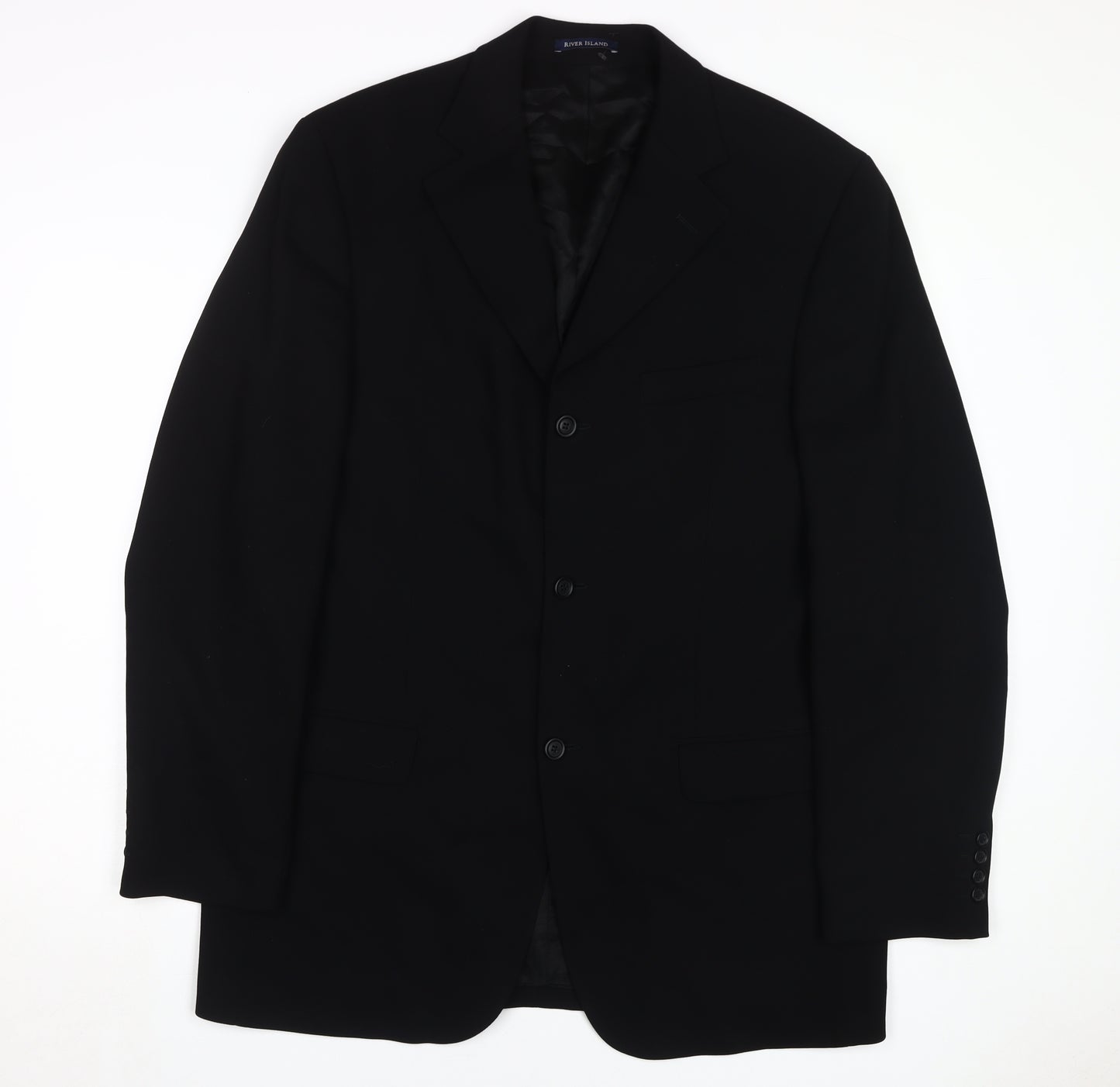 River Island Black Men's Blazer, 42L, Wool Blend, Excellent