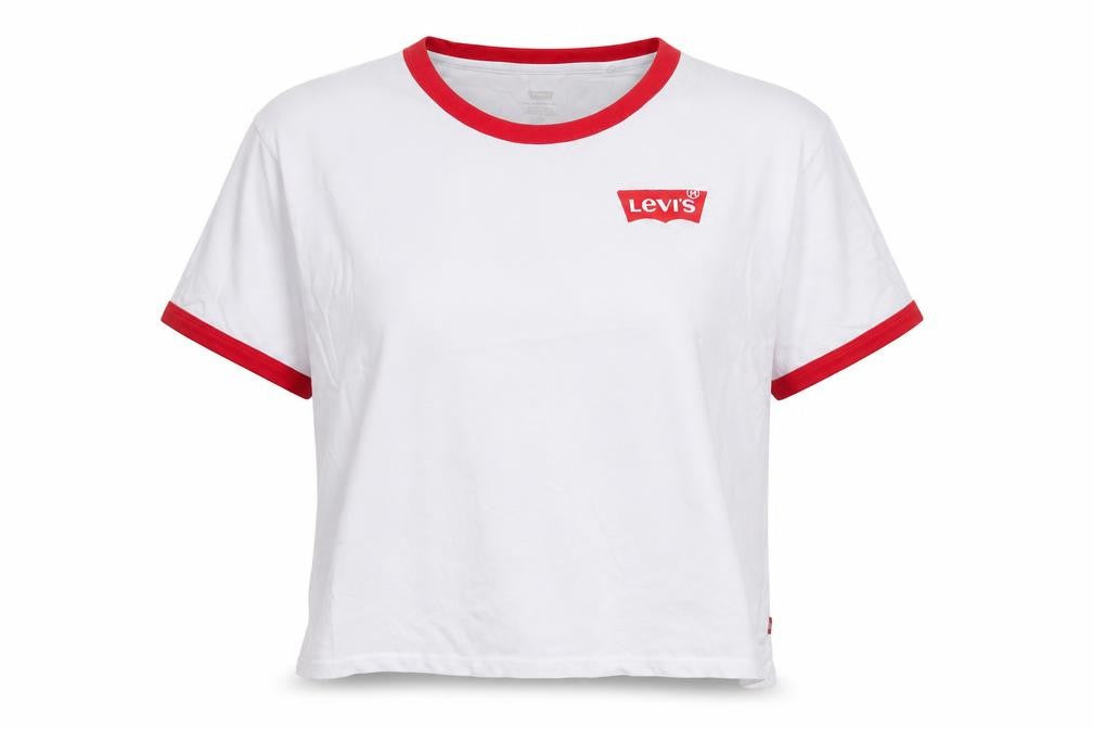 Front view of Levi's Women's White T-Shirt, size L, Ringer Style