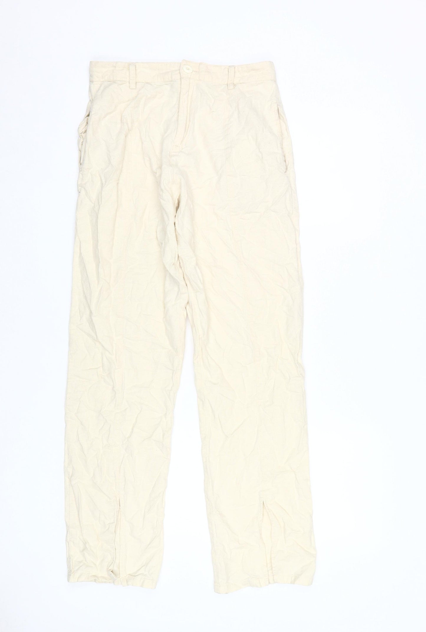 Motel Women's Beige Cotton Straight Trousers Size S