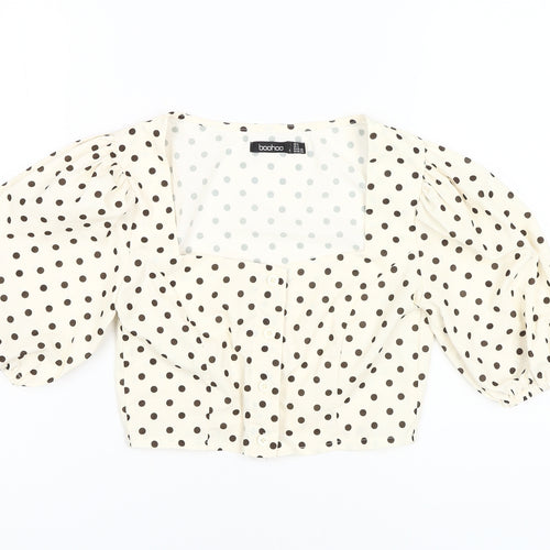 Boohoo Women's Ivory Polka Dot Puff Sleeve Blouse