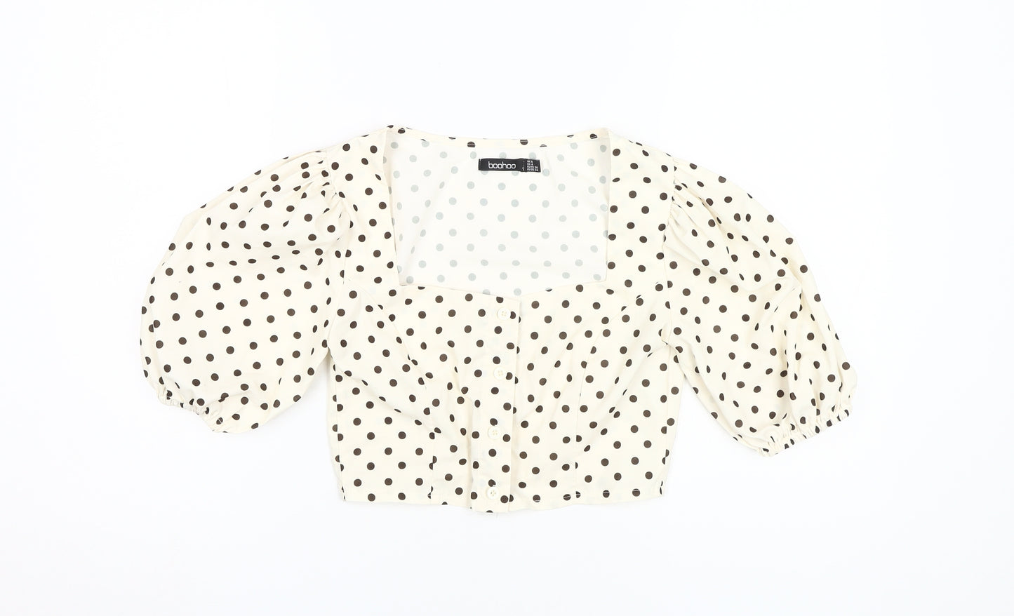 Boohoo Women's Ivory Polka Dot Puff Sleeve Blouse