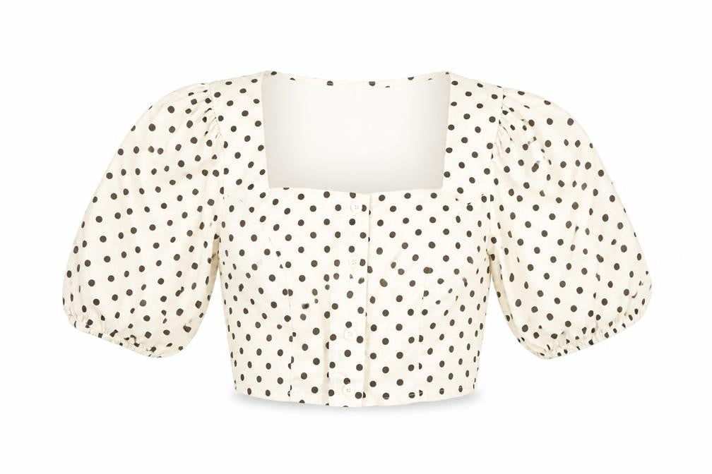 Front view of Boohoo Women's Ivory Polka Dot Puff Sleeve Blouse