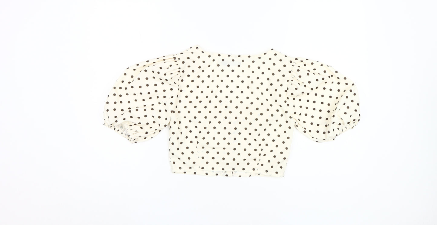 Boohoo Women's Ivory Polka Dot Puff Sleeve Blouse