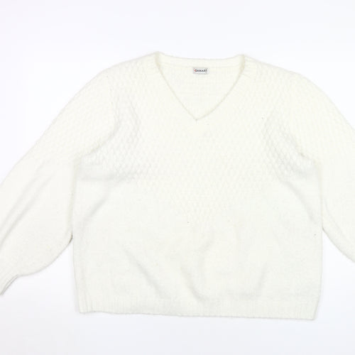 Damart Women's White V-Neck Jumper XL