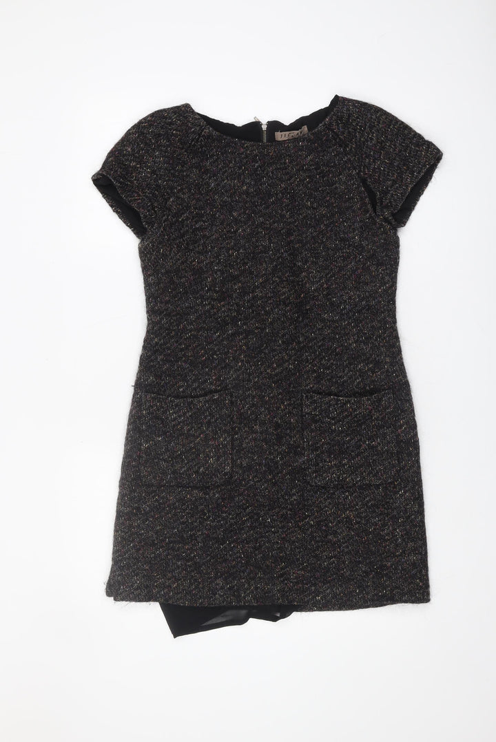 Jigsaw Women's Black Wool Blend Short Sleeve Shift Dress
