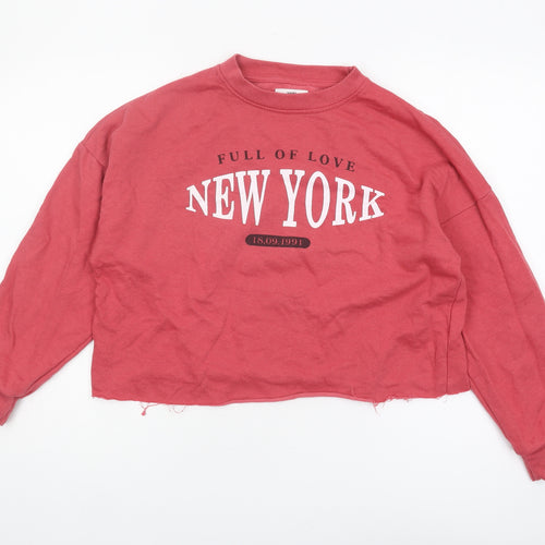 Pull&Bear Women's Red Graphic Logo Sweatshirt, S