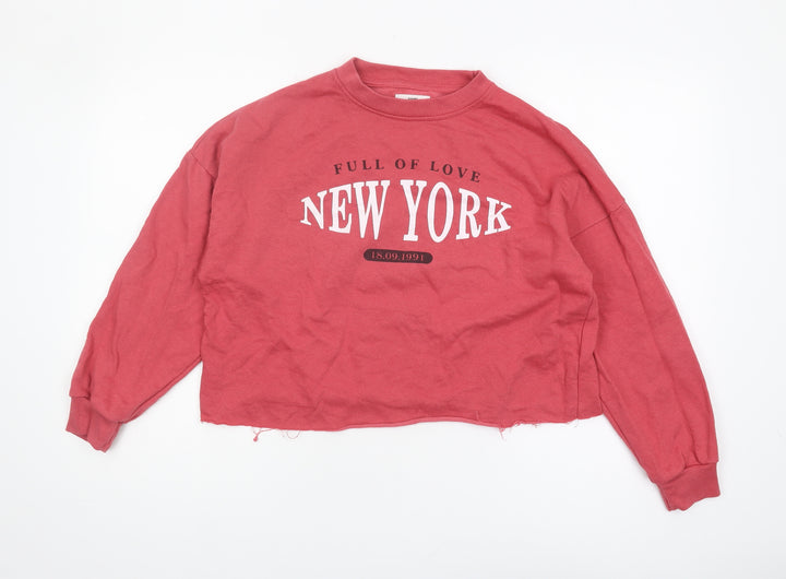 Pull&Bear Women's Red Graphic Logo Sweatshirt, S