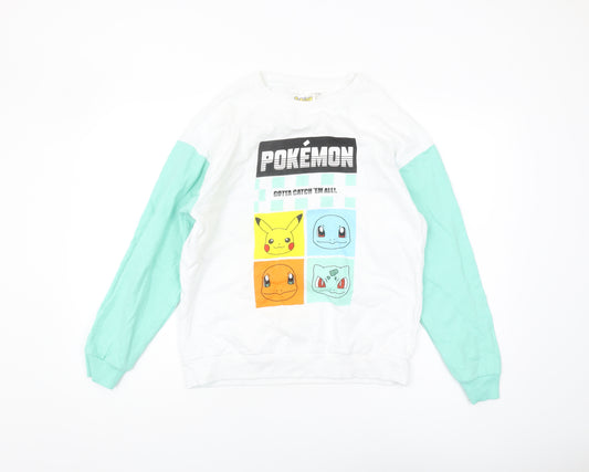 Front view of Pokemon boys’ graphic print sweatshirt 13-14 years white