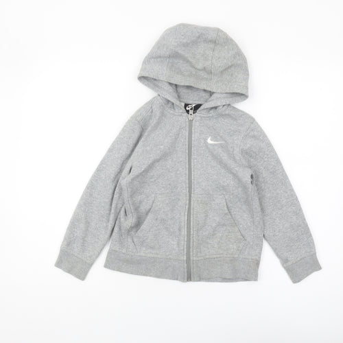 Nike Boys Grey Full Zip Hoodie - XS, Lightweight Logo