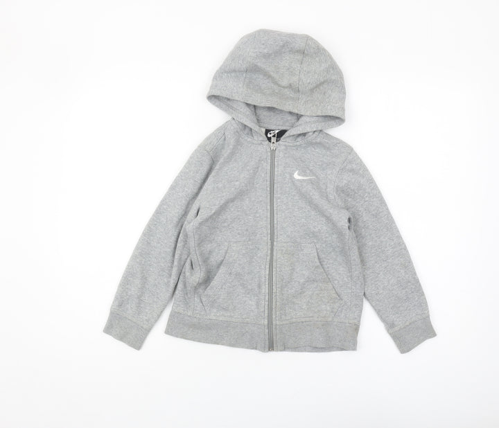 Nike Boys Grey Full Zip Hoodie - XS, Lightweight Logo