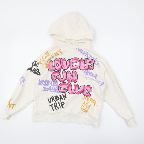 Zara Girls White Graphic Pullover Hoodie Size 10 Years