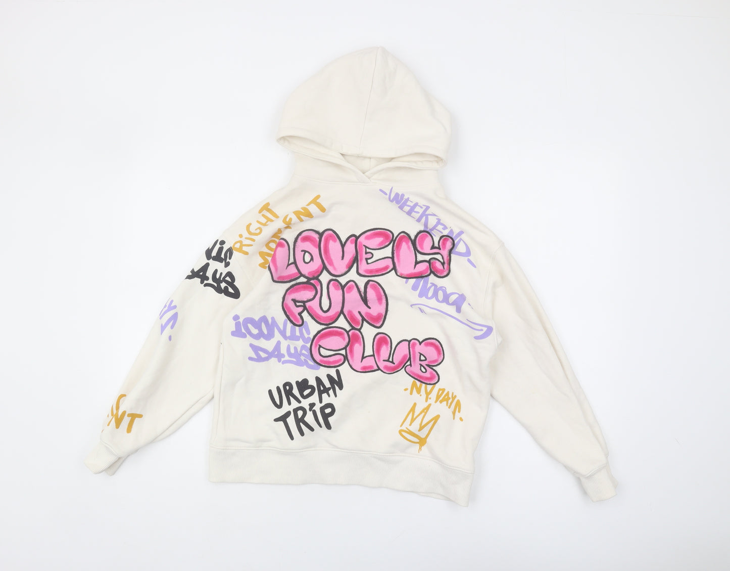 Zara Girls White Graphic Pullover Hoodie Size 10 Years