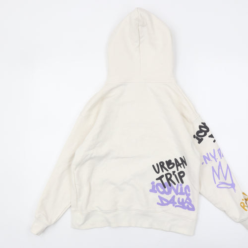 Zara Girls White Graphic Pullover Hoodie Size 10 Years