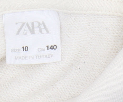 Zara Girls White Graphic Pullover Hoodie Size 10 Years