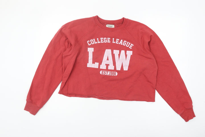 Pull&Bear Women's Red Crew Neck Sweatshirt Size 8