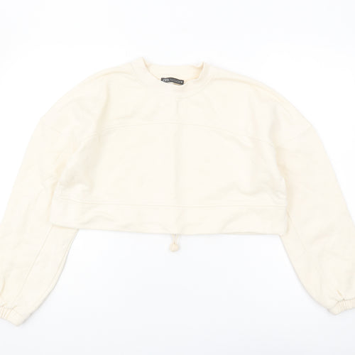 Zara Women's Ivory Crew Neck Sweatshirt - Size S