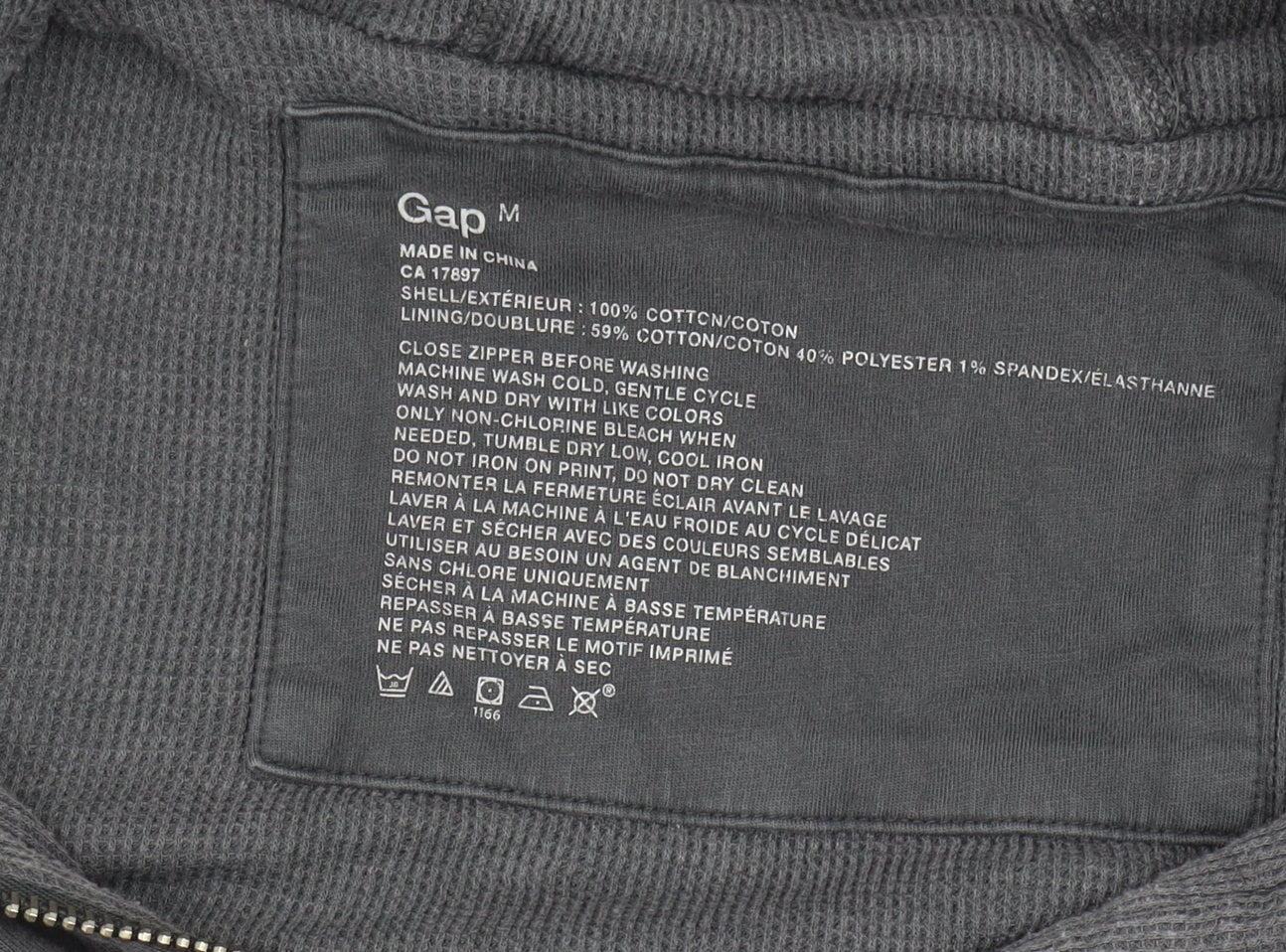 Gap Men's Grey Full Zip Hoodie, Size M, Regular Fit