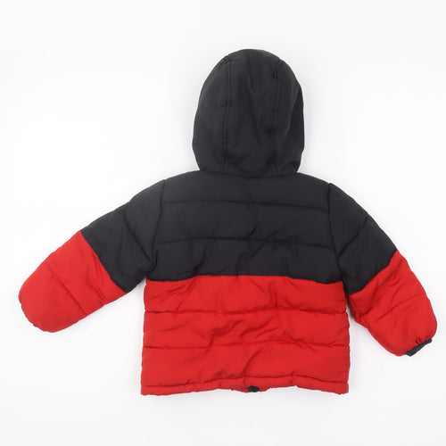 DKNY Unisex Baby Puffer Jacket Black/Red 24M Winter Hooded