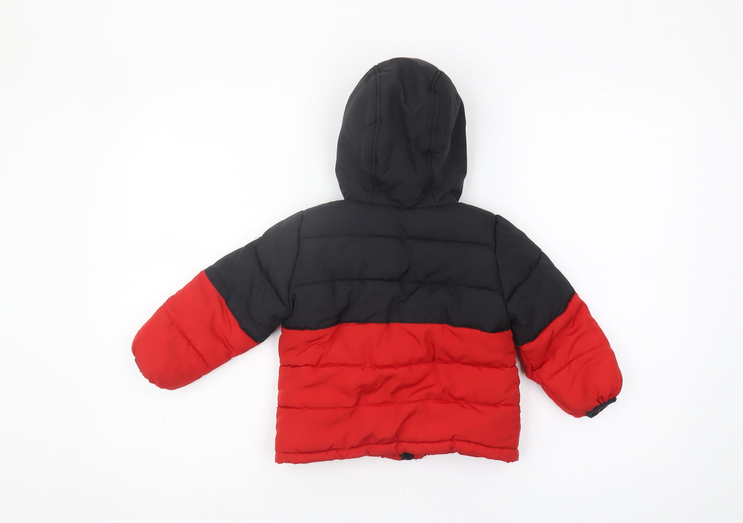 DKNY Unisex Baby Puffer Jacket Black/Red 24M Winter Hooded