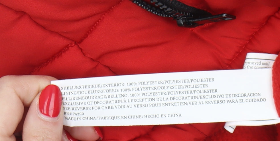 DKNY Unisex Baby Puffer Jacket Black/Red 24M Winter Hooded