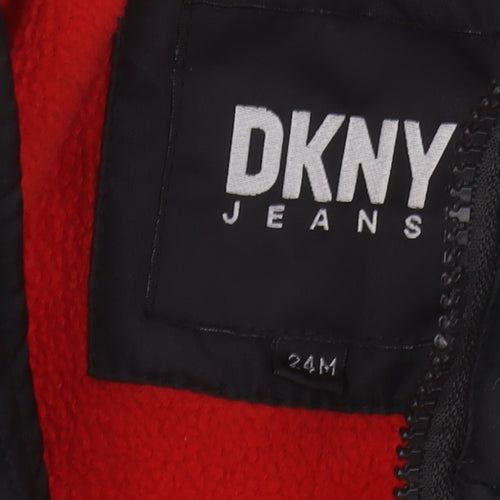 DKNY Unisex Baby Puffer Jacket Black/Red 24M Winter Hooded