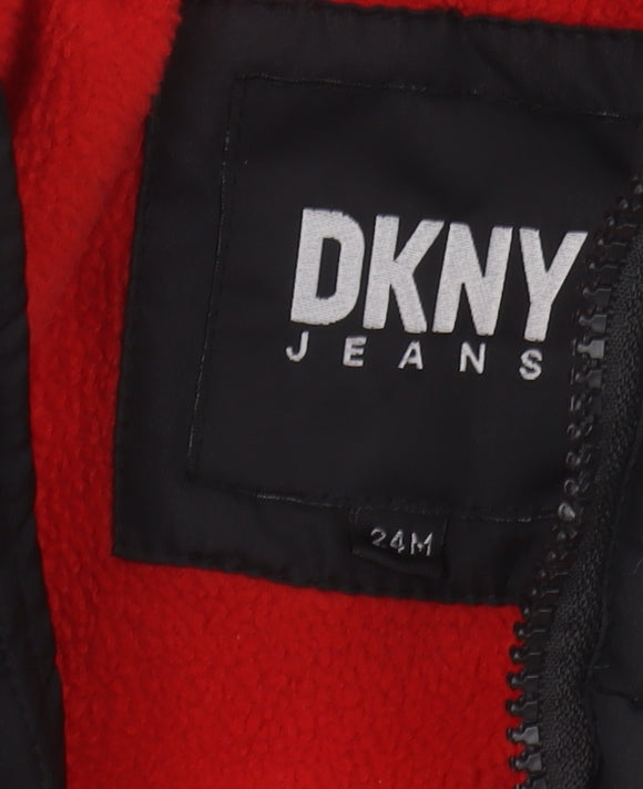 DKNY Unisex Baby Puffer Jacket Black/Red 24M Winter Hooded