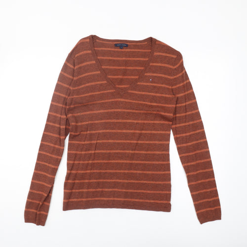 Tommy Hilfiger Women's Brown Striped Pullover Jumper S