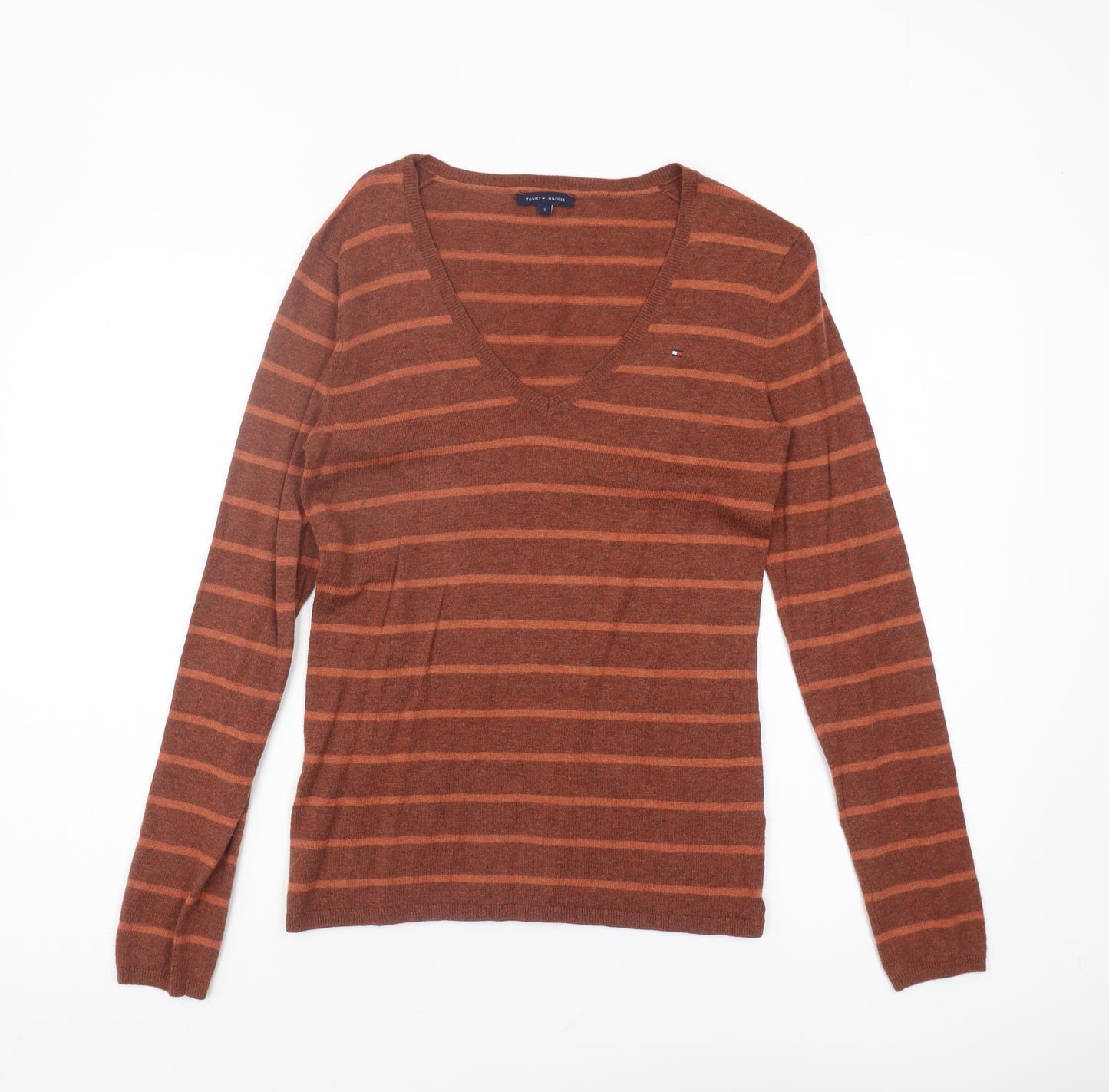 Tommy Hilfiger Women's Brown Striped Pullover Jumper S